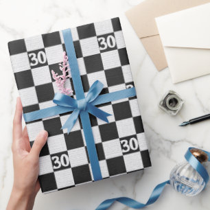 30th Birthday Black and White Checks  Wrapping Paper