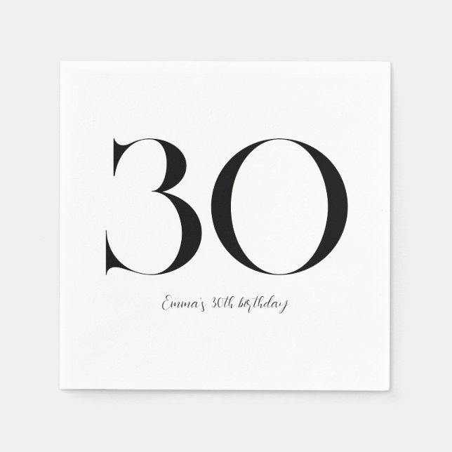 30th Birthday Black and White Napkin (Front)