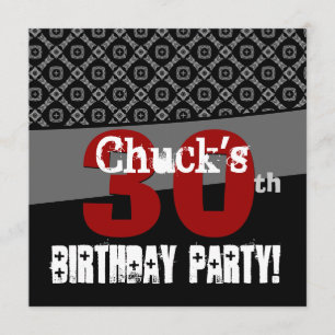 30th Birthday Black and White Pattern For Him Invitation