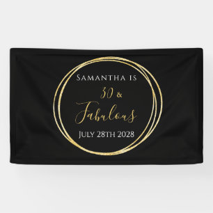 30th Birthday Black Gold Birthday Party Banner