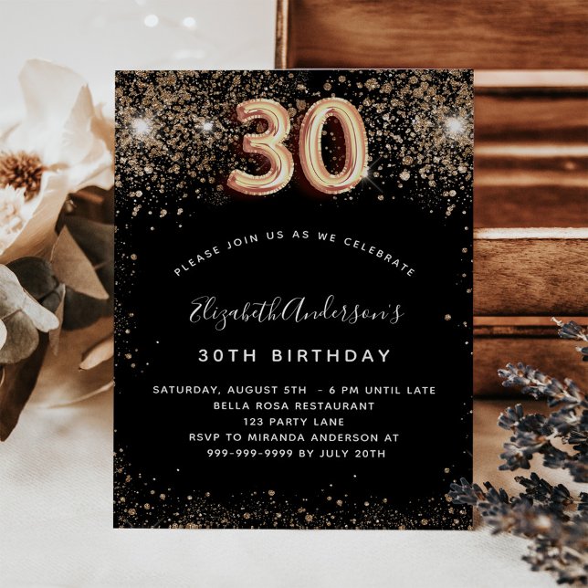 30th birthday black gold glitter budget invitation flyer (Creator Uploaded)