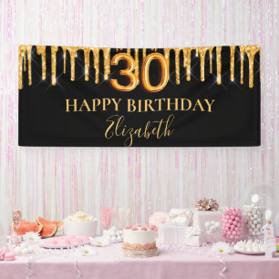 30th birthday black gold glitter drips welcome banner