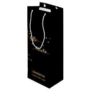 30th birthday black gold hello 30 name script wine gift bag