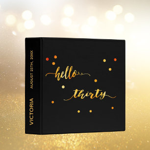 30th birthday black gold hello 30 script name binder