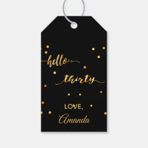30th birthday black gold hello 30 script name gift tags