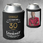 30th Birthday Black Gold  Legendary Photo Can Cooler<br><div class="desc">A personalized elegant 30th birthday can cooler that is easy to customize for that special birthday party occasion. Add your favourite photo for a unique touch.</div>