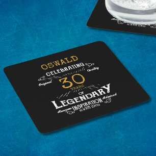 30th Birthday Black Gold Legendary Retro Square Paper Coaster