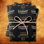 30th Birthday Black Gold  Legendary Retro Wrapping Paper Sheet<br><div class="desc">Vintage Black Gold Elegant wrapping paper - Personalized 30th Birthday Celebration wrapping. Celebrate your milestone 30th birthday with a touch of elegance, class, and sweetness! Our Vintage Black Gold wraps are the perfect way to make your mark with personalized birthday favours. Every sheet has a rich and luxurious black and...</div>