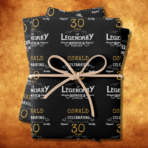 30th Birthday Black Gold  Legendary Retro Wrapping Paper Sheet