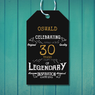 30th Birthday Black Gold Legendary Vintage Gift Tags