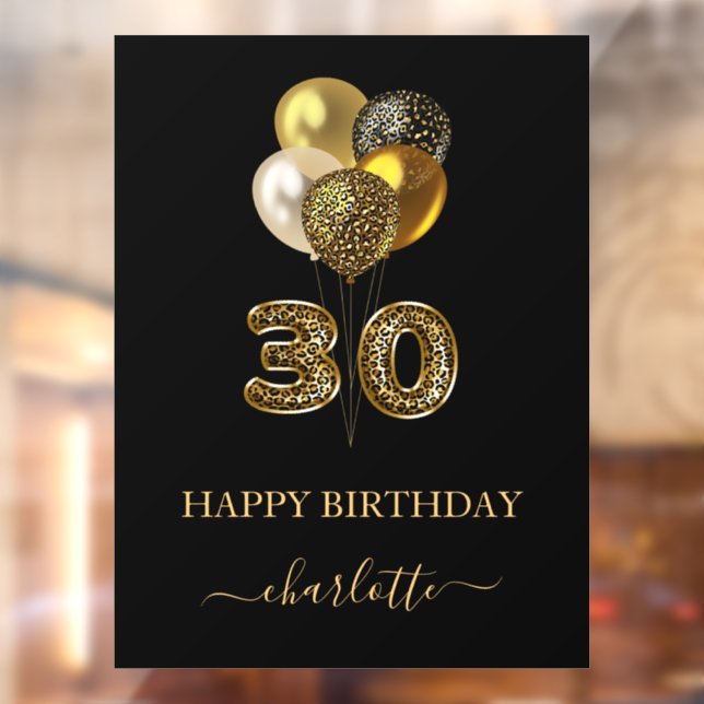 30th birthday black gold leopard name script window cling (Sheet 2)