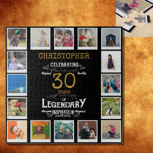 30th Birthday Black Gold Photo Collage Jigsaw Puzzle