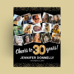 30th Birthday Black Gold Photo Party Poster<br><div class="desc">Elegant 30th birthday party poster featuring a stylish black background that can be changed to any colour,  a 15 photo collage through the years,  the saying 'cheers to 30 years',  gold glitter edges,  their name,  and the date of the celebration.</div>