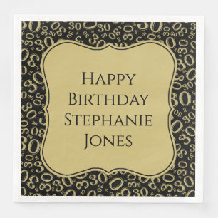 30th Birthday Black/Gold Random Pattern 30 Napkin