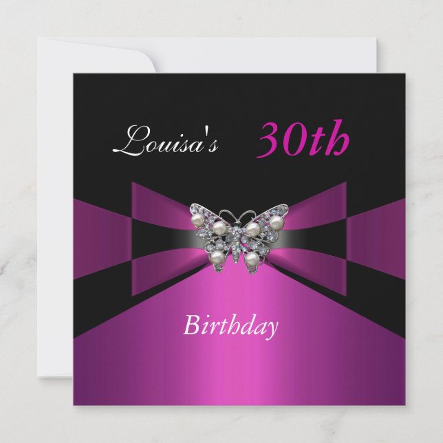 30th Birthday Black Plum Purple Butterfly Invite (Front)