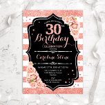 30th Birthday Black Rose Gold and White Stripes Invitation<br><div class="desc">30th Birthday Invitation.
Elegant rose gold white and black design with faux glitter. Features stripes,  blush pink roses,  script font and confetti. Perfect for an elegant birthday party.</div>