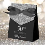 30th Birthday Black Silver Glitter Thank You Favor Box<br><div class="desc">This fabulous modern 30th Birthday Black Silver Glitter Thank You favour box with sparkling silver glitter, the birthday girl's name in a trendy script font, and tied with an elegant black bow would be perfect for your event. It would be great for a candy station, on a thank you gift...</div>