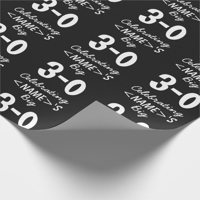 30th Birthday Black White Personalized Gift Wrap (Corner)