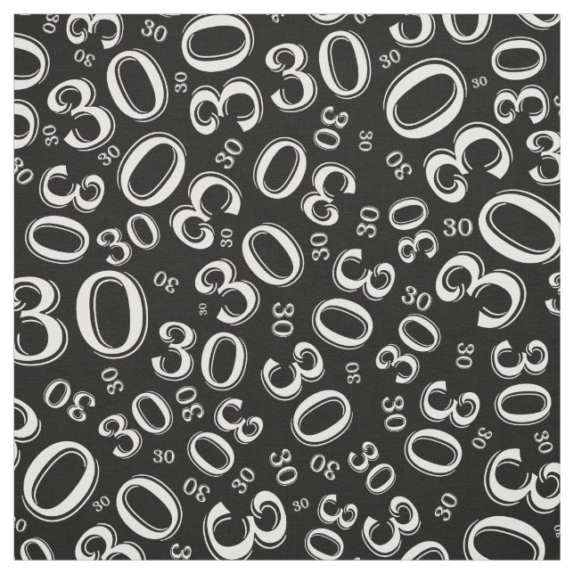 30th Birthday Black/White Random Number Pattern Fabric (Swatch)