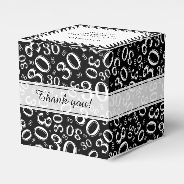 30th Birthday Black/White Random Number Pattern Favor Box (Front Side)