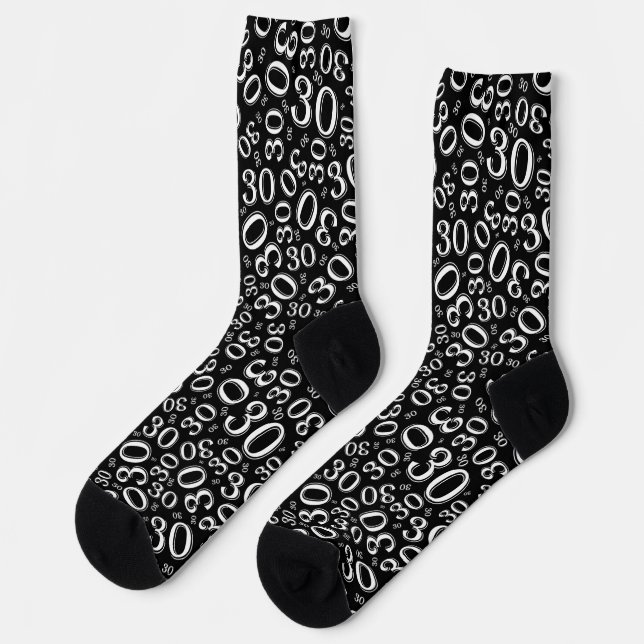 30th Birthday Black/White Random Number Pattern Socks (Left)