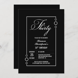 30th Birthday Black with White Frame Party Invitation