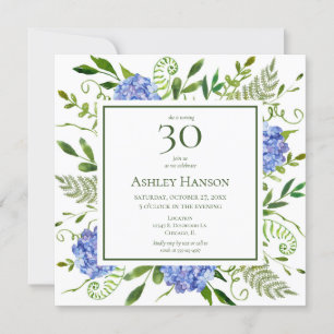 30th Birthday Blue Hydrangeas Invitation