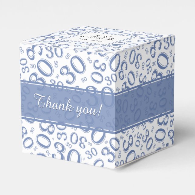 30th Birthday Blue/White Random Number Pattern Favor Box (Front Side)