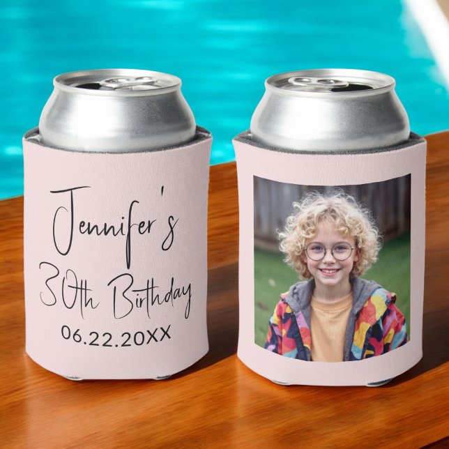 30th Birthday Blush Pink Instagram Photo Can Cooler (Creator Uploaded)