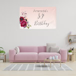 30th birthday blush pink rose gold floral banner<br><div class="desc">A banner for a 30th birthday party. A girly and elegant soft rose gold ombre background. Decorated with dark purple,  burgundy and rose pink coloured flowers. Templates for a name. The text: 30th Birthday is written in dark grey with a large modern hand lettered style script.</div>