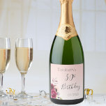 30th birthday blush pink rose gold floral sparkling wine label<br><div class="desc">A label for a 30th birthday party. A girly and elegant soft rose gold ombre background. Decorated with dark purple,  burgundy and rose pink coloured flowers. Templates for a name and a date. The text: 30th Birthday is written in dark grey with a large modern hand lettered style script.</div>