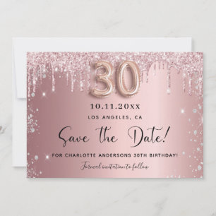 30th birthday blush pink silver save the date