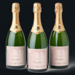 30th birthday blush rose gold drips name sparkling wine label<br><div class="desc">A sparkling wine bottle label for a girly and glamourous 30th birthday party with the girls. A rose gold background with drips, paint drip look. The text: The name is written in dark rose gold with a large modern hand lettered style script. Template for name, age 30 and a date....</div>
