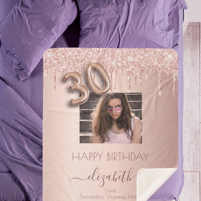 30th birthday blush rose gold glitter friends sherpa blanket (Creator Uploaded)