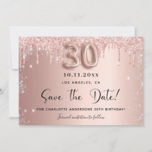 30th birthday blush rose gold silver save the date