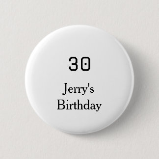 30th birthday bold letter name date simple minimal 2 inch round button
