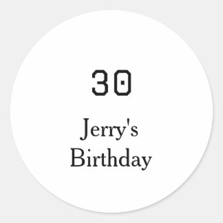30th birthday bold letter name date simple minimal classic round sticker