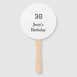 30th birthday bold letter name date simple minimal hand fan
