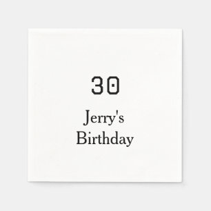 30th birthday bold letter name date simple minimal napkin
