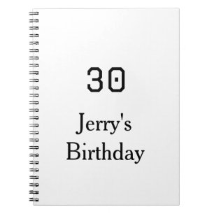 30th birthday bold letter name date simple minimal notebook