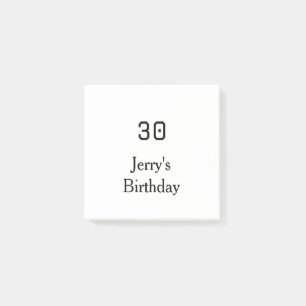30th birthday bold letter name date simple minimal post-it notes