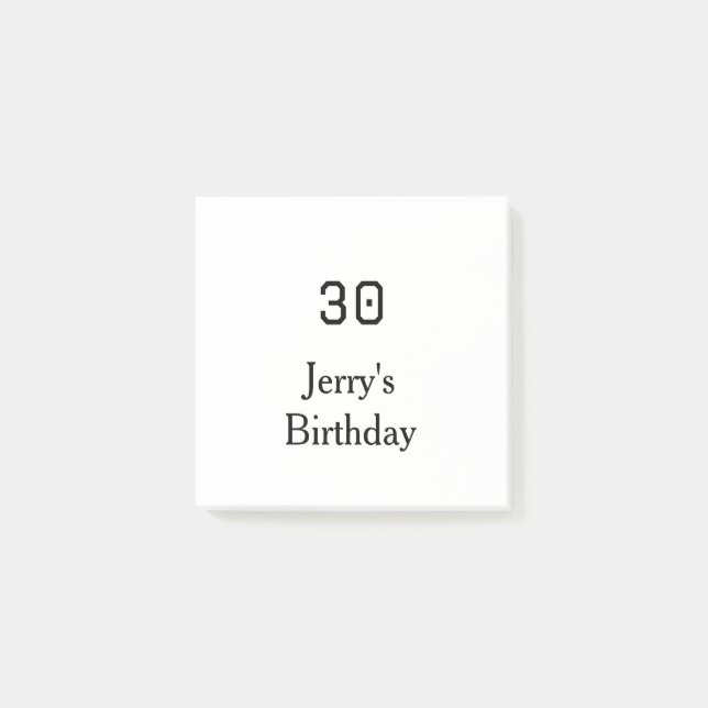 30th birthday bold letter name date simple minimal post-it notes (Front)