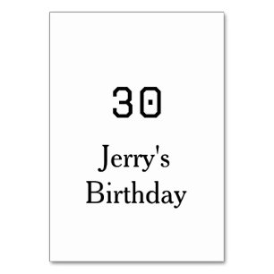30th birthday bold letter name date simple minimal table number