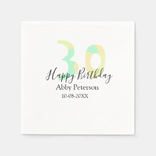 30th birthday bold letter pastel yellow black retr napkin