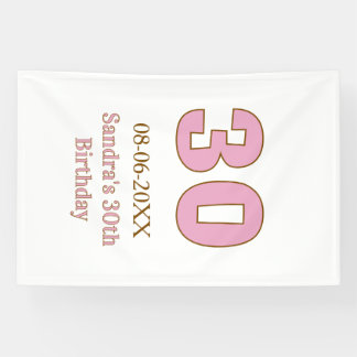 30th birthday bold pink golden name date simple mi banner