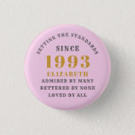 30th Birthday Born 1993 Add Name Pink Grey 1 Inch Round Button<br><div class="desc">Personalized Birthday add your name and year badge. Edit the name and year with the template provided. A wonderful custom birthday party accessory. More gifts and party supplies available with the "setting standards" design in the store.</div>