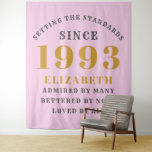 30th Birthday Born 1993 Add Name Pink Grey Large Tapestry<br><div class="desc">Personalized Birthday add your name and year tapestry. Edit the name and year with the template provided. A wonderful custom birthday party accessory. More gifts and party supplies available with the "setting standards" design in the store.</div>