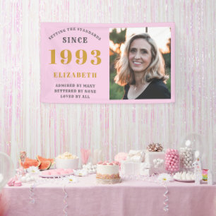 30th Birthday Born 1993 Add Name Pink Grey Photo Banner