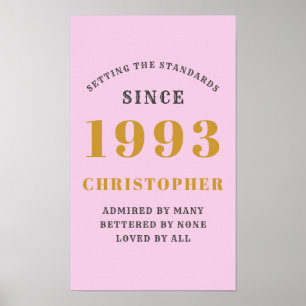 30th Birthday Born 1993 Add Name Pink Grey Poster