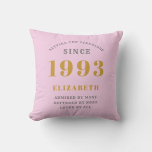 30th Birthday Born 1993 Add Name Pink Grey Throw Pillow